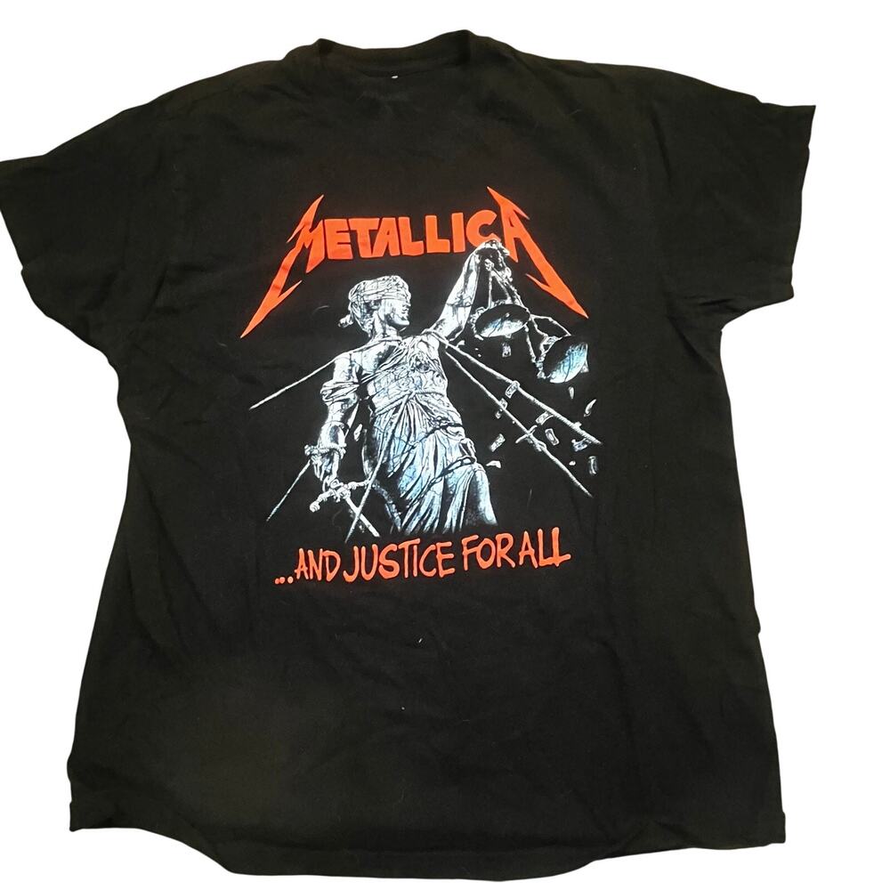 Metallica Men L And Justice For All Graphic T-Shirt Black Heavy Metal Band Tee